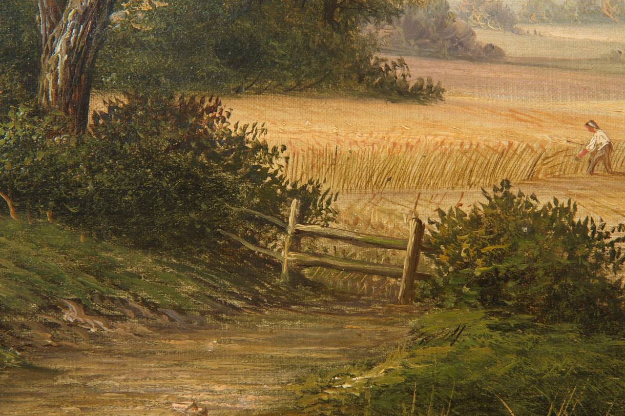 Romantic Pair of Walter Heath Williams Landscape Paintings of Harvesters