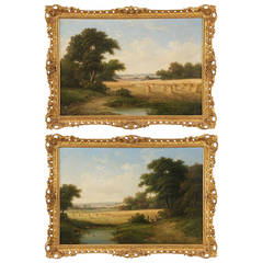 Pair of Walter Heath Williams Landscape Paintings of Harvesters