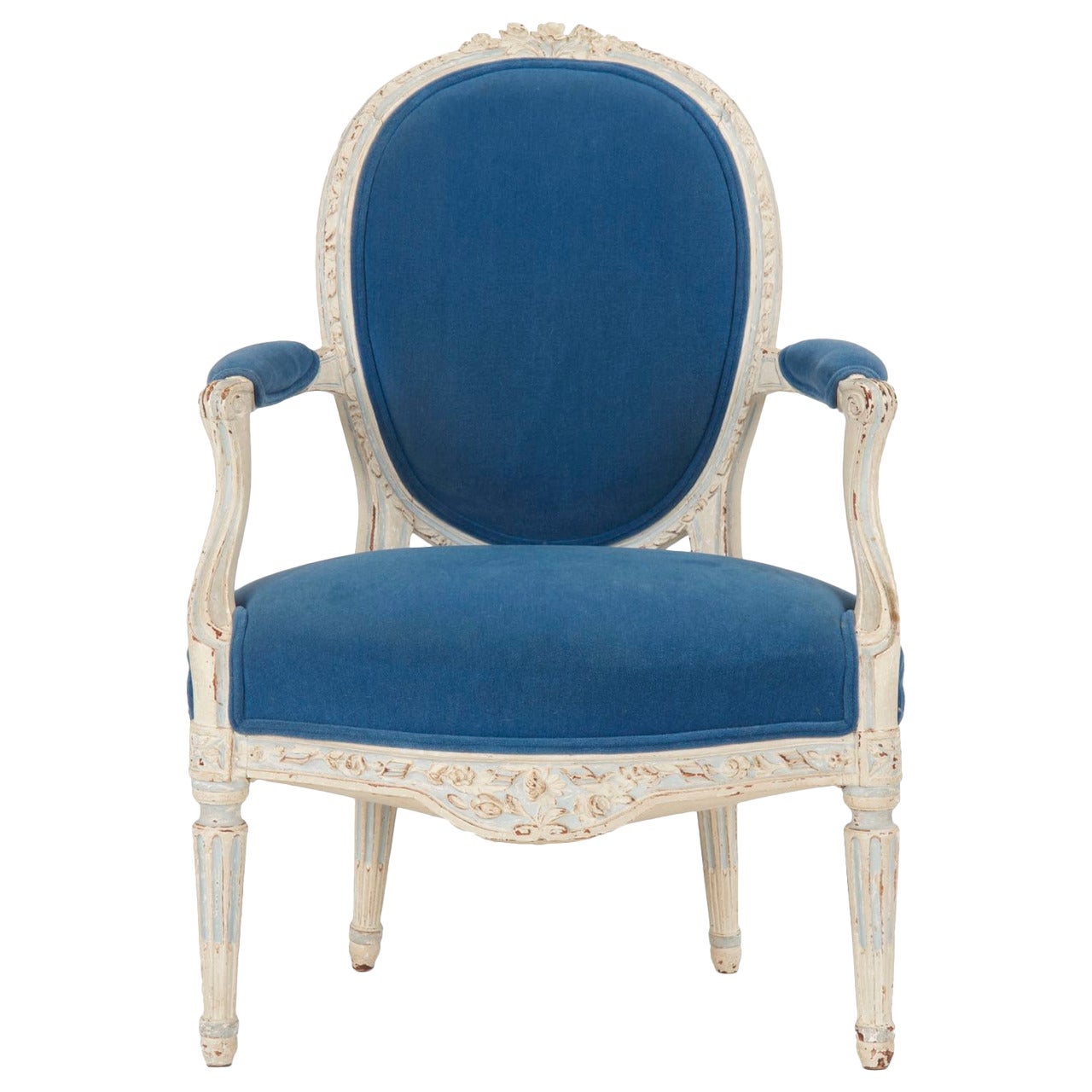French Louis XVI Painted Antique Fauteuil, Late 18th Century