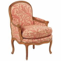 French Louis XV Carved Beechwood Antique Bergere Armchair