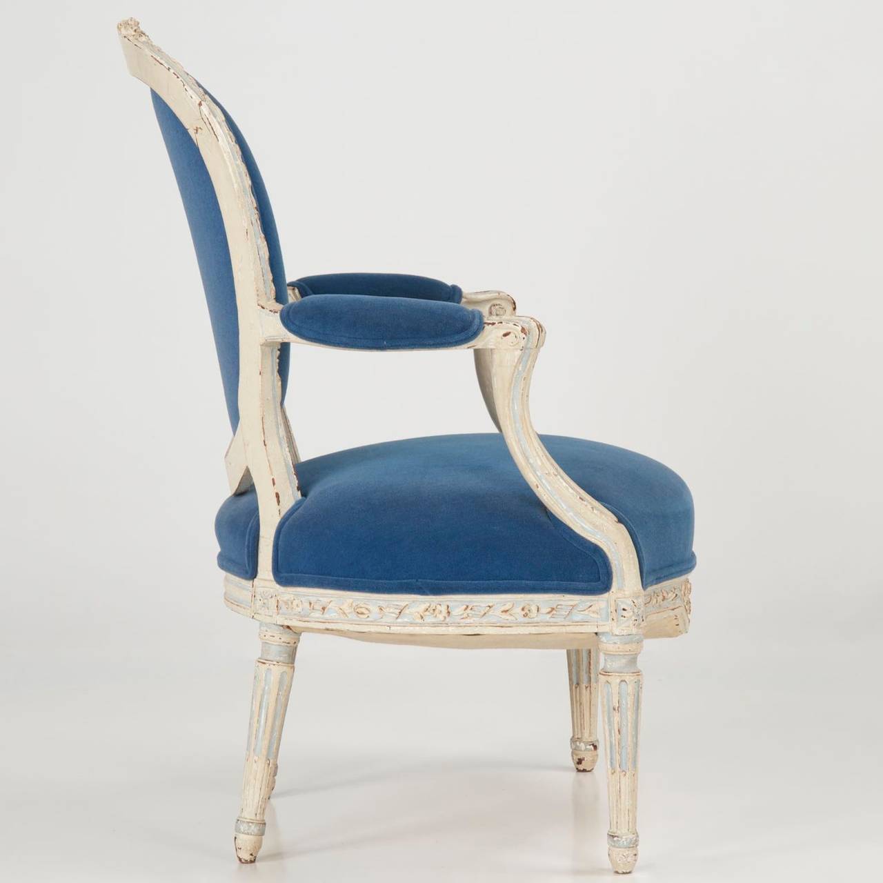Beech French Louis XVI Painted Antique Fauteuil, Late 18th Century