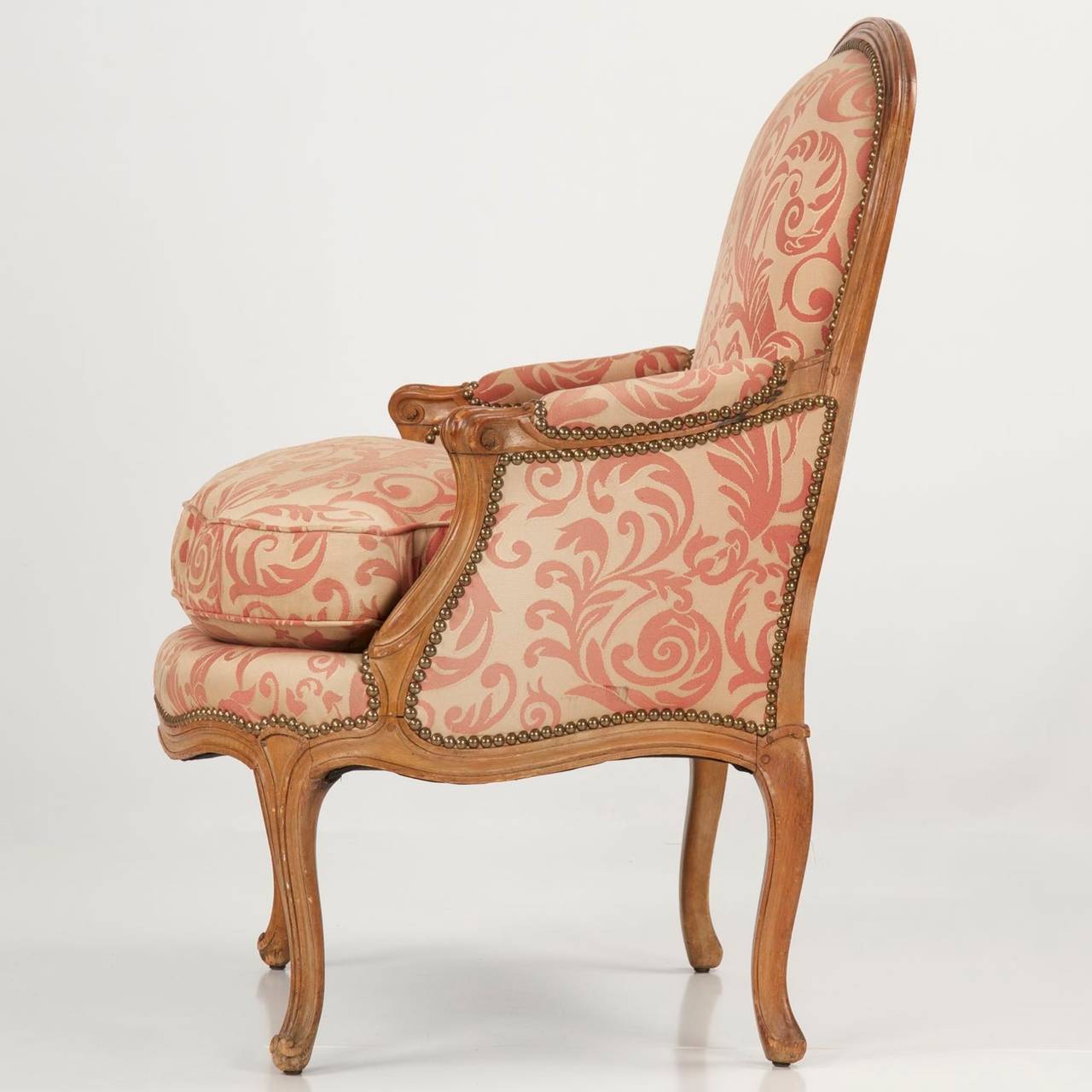 French Louis XV Carved Beechwood Antique Bergere Armchair 1