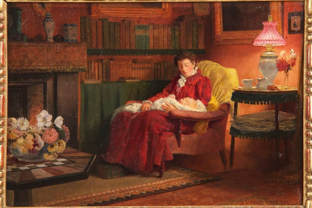 Henry Spernon Tozer Antique Domestic Interior Painting, circa 1894
