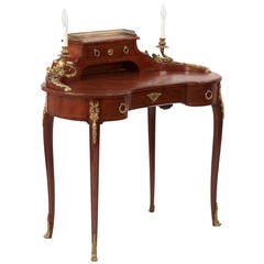 French Louis XV Style Inlaid Kidney Form Writing Desk, 19th Century
