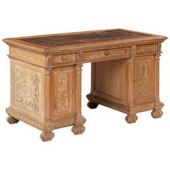 19th Century Continental Beechwood Antique Pedestal Desk