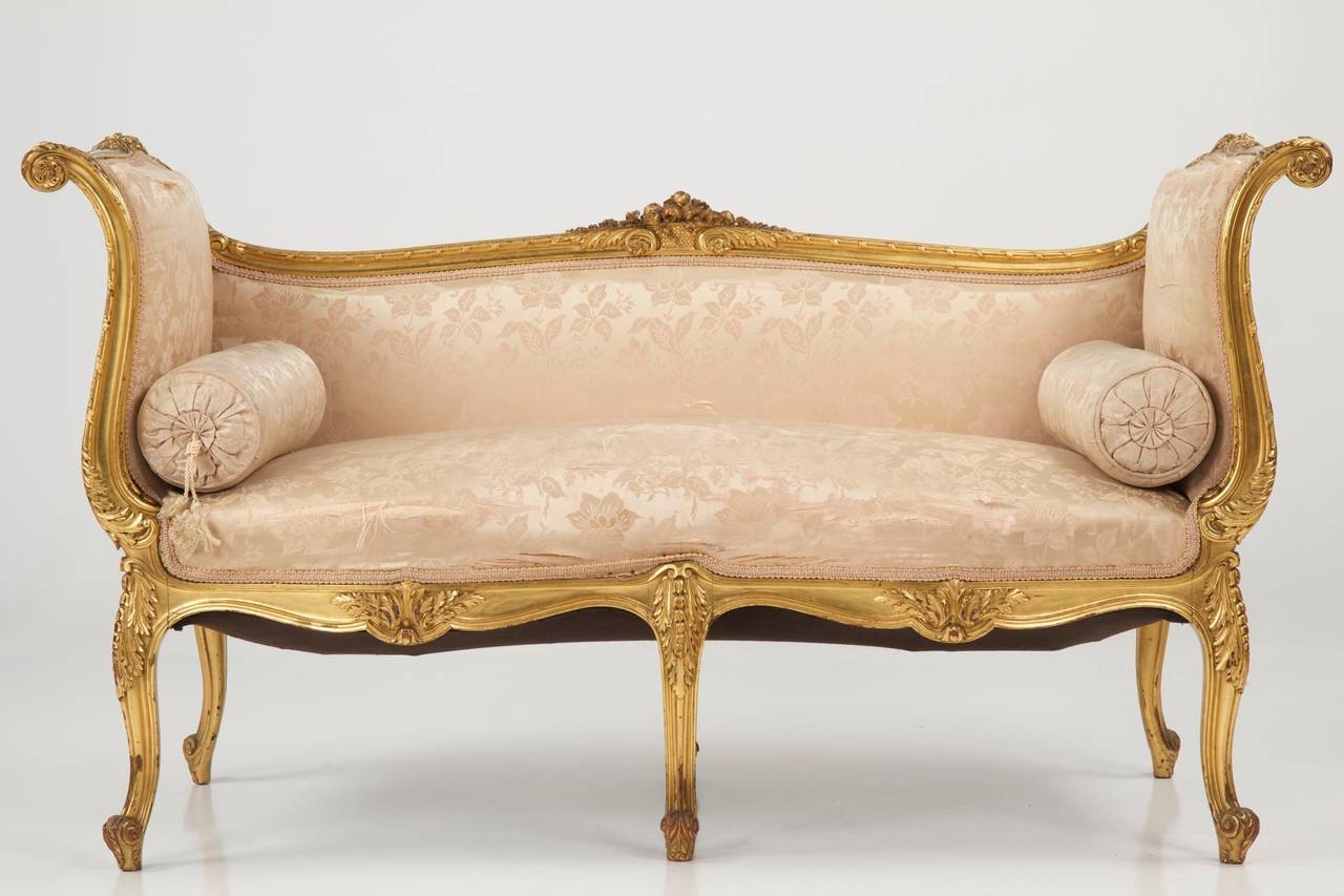 French Louis XV Style Giltwood Antique Settee, 19th Century at 1stDibs