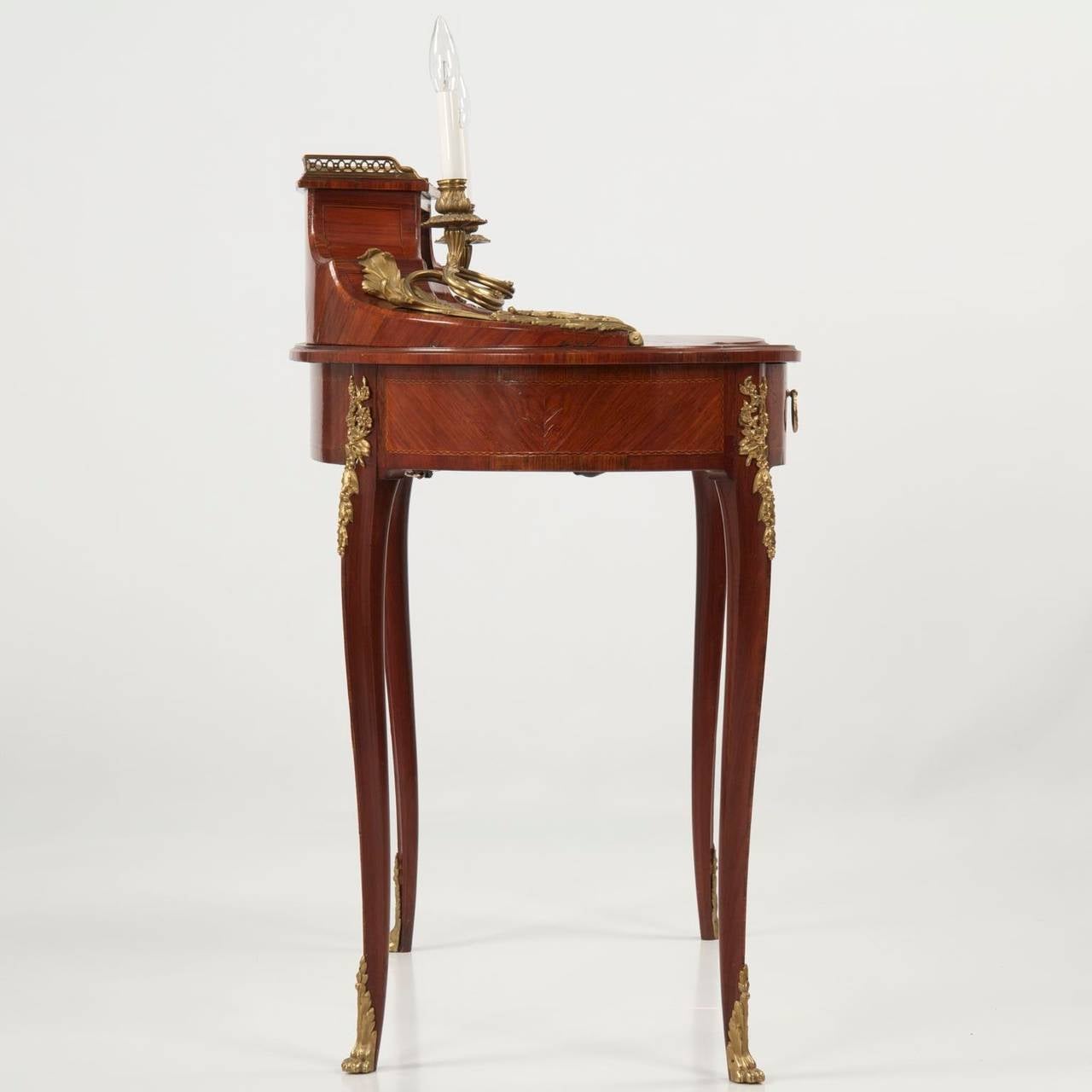 Gilt French Louis XV Style Inlaid Kidney Form Writing Desk, 19th Century
