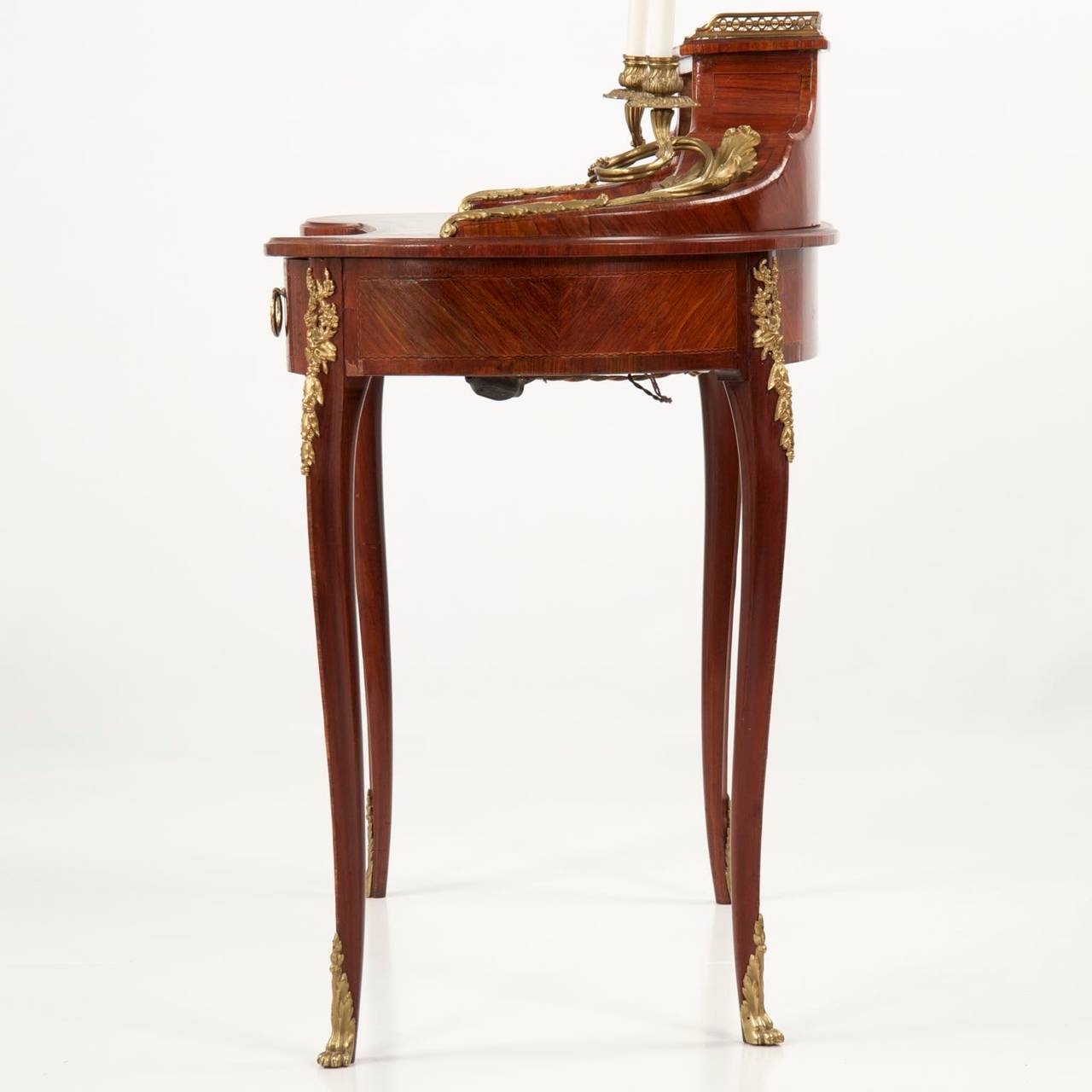 Bronze French Louis XV Style Inlaid Kidney Form Writing Desk, 19th Century