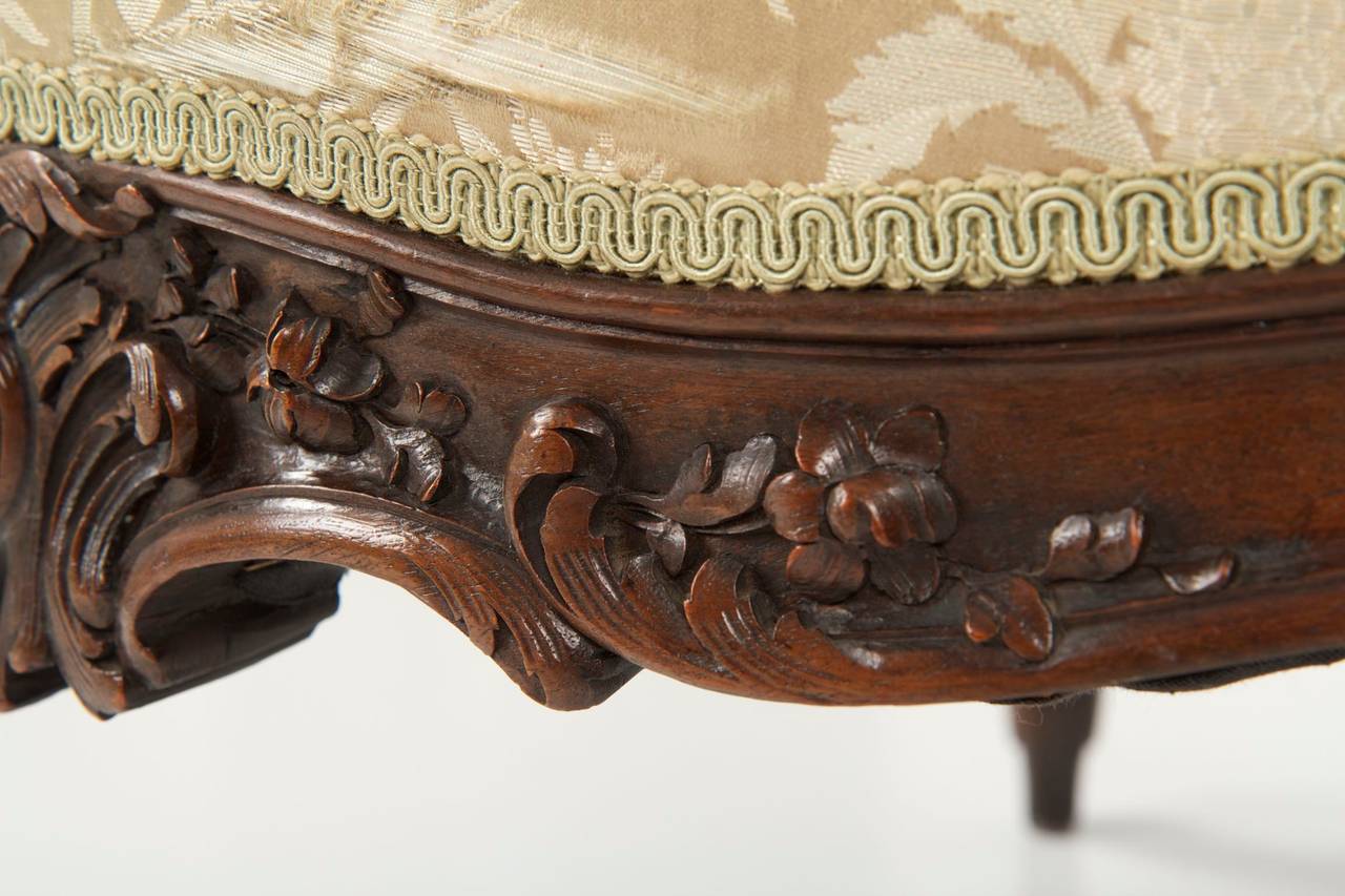 Walnut 19th Century Rococo Revival Antique Bergere Armchair in Louis XV Taste