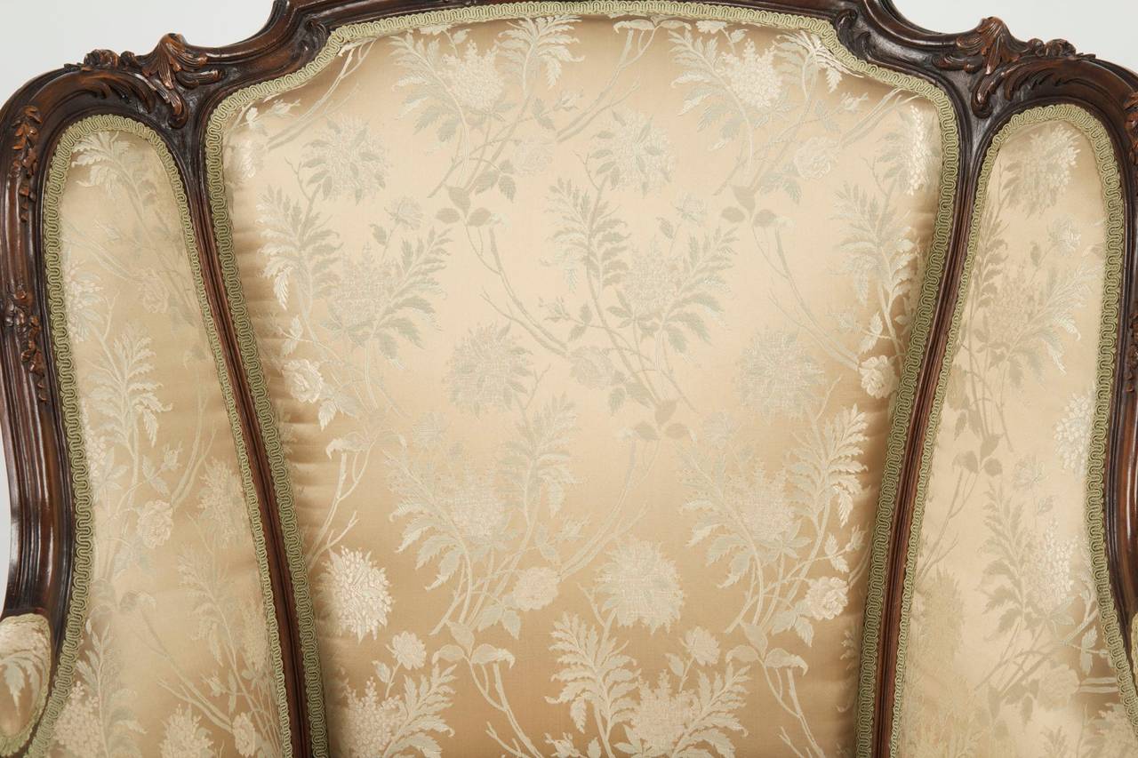 Carved 19th Century Rococo Revival Antique Bergere Armchair in Louis XV Taste