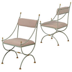 Pair of Directoire Style Painted Iron Side Chairs, Mid Century