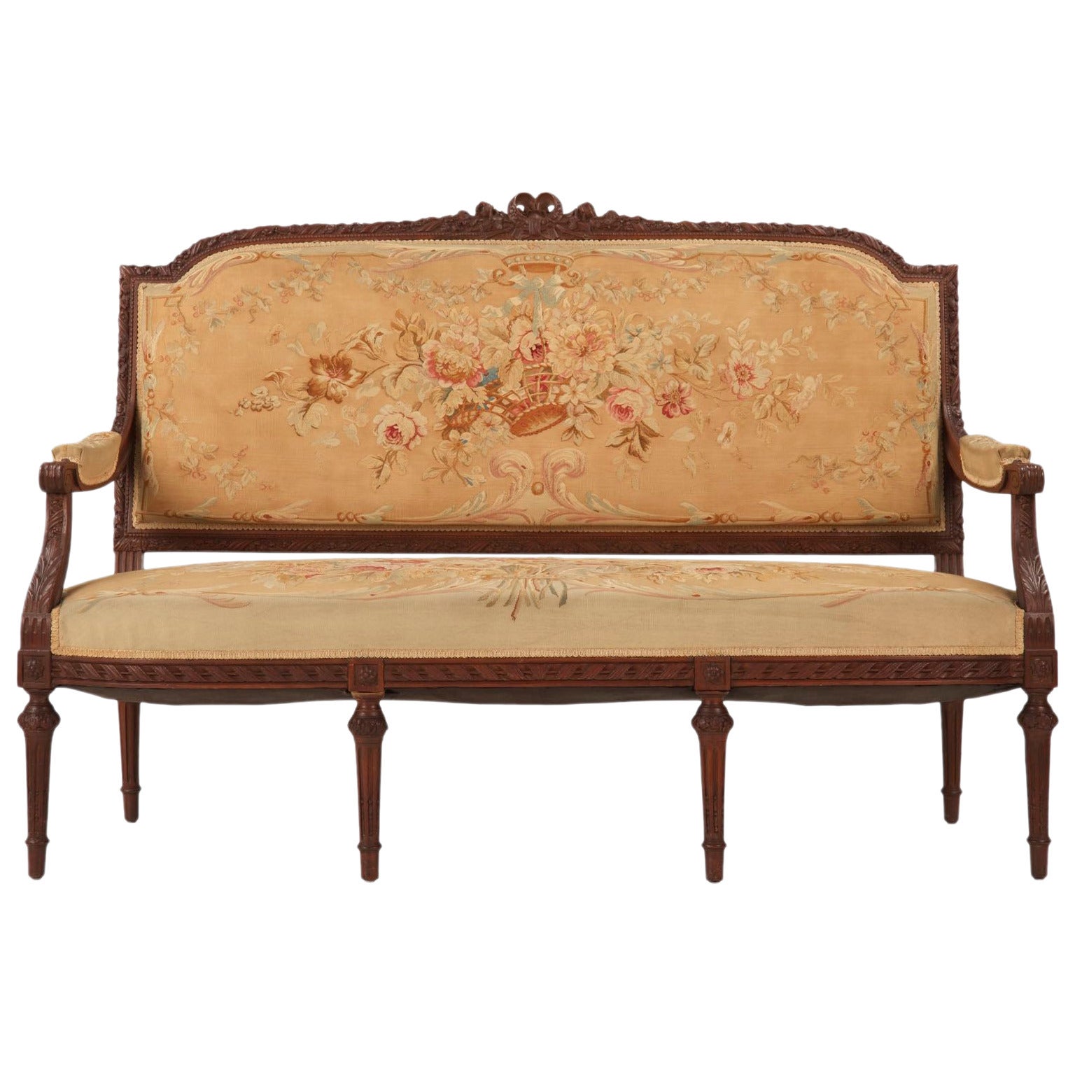 French Louis XVI Style Settee w/ Original Aubusson Covering, 19th Century