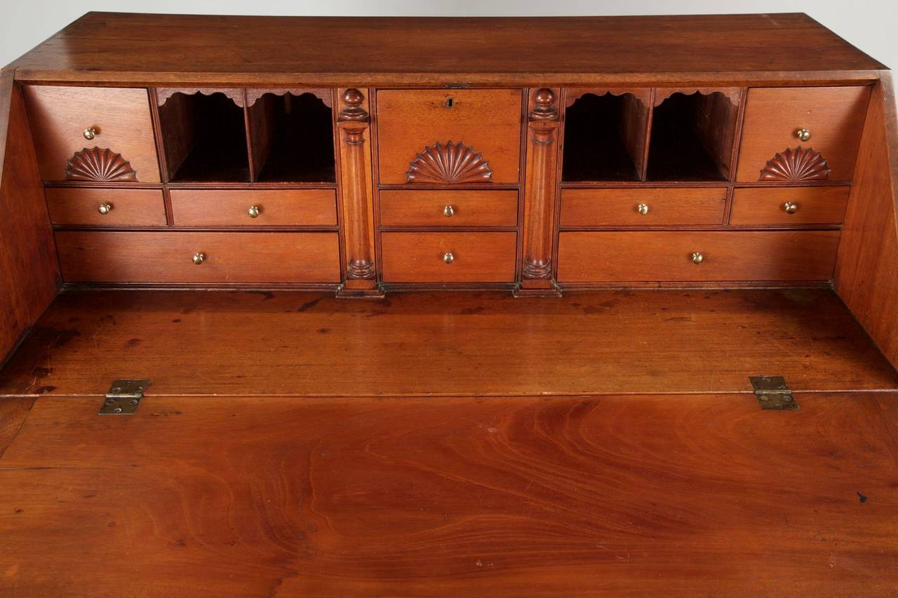 18th Century American Chippendale Mahogany Oxbow Desk, Massachusetts, circa 1770