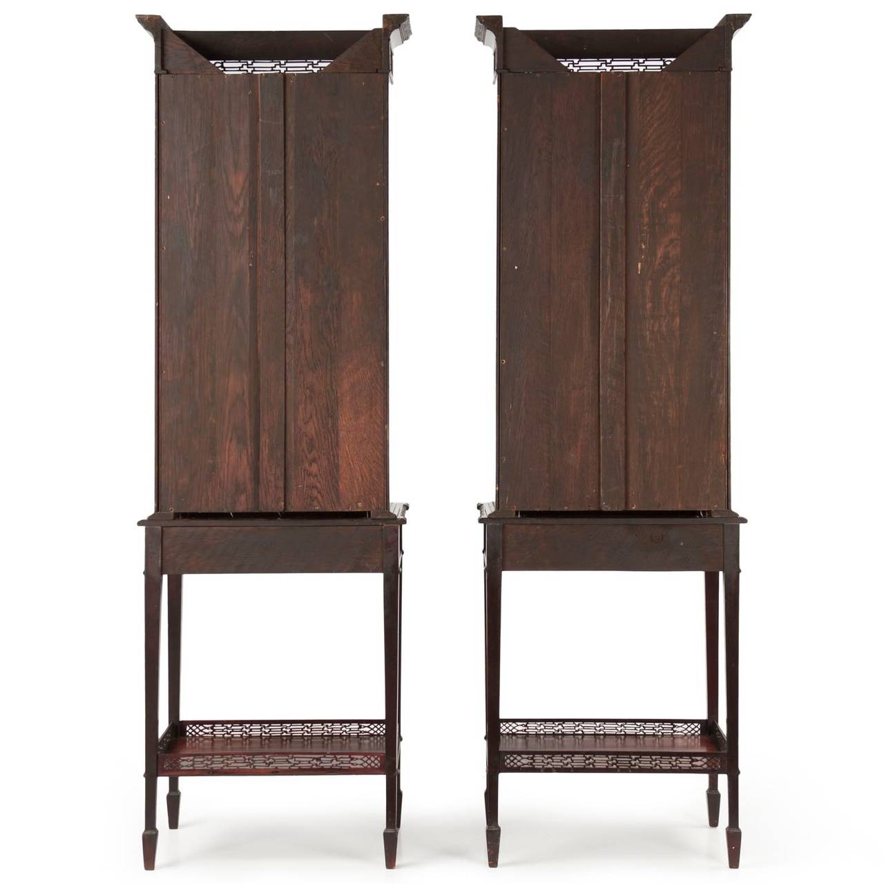 British Rare Pair of Chinese Chippendale Style Curio Cabinets or Bookshelves, circa 1880