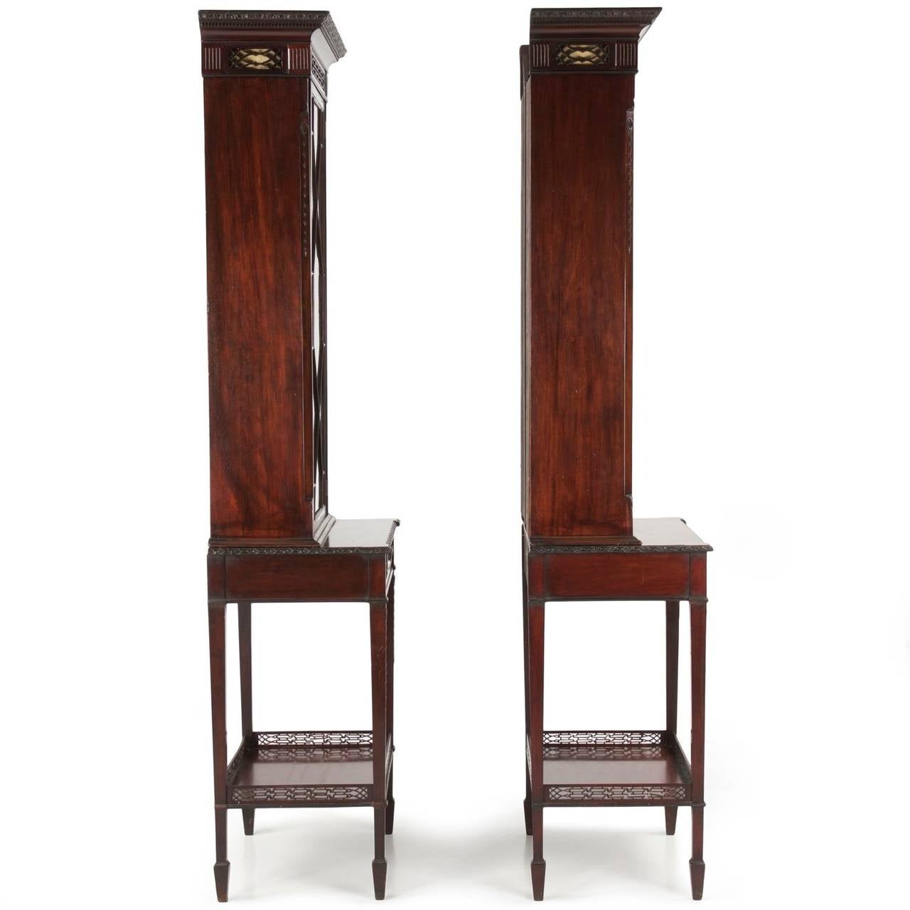 Rare Pair of Chinese Chippendale Style Curio Cabinets or Bookshelves, circa 1880 In Excellent Condition In Shippensburg, PA