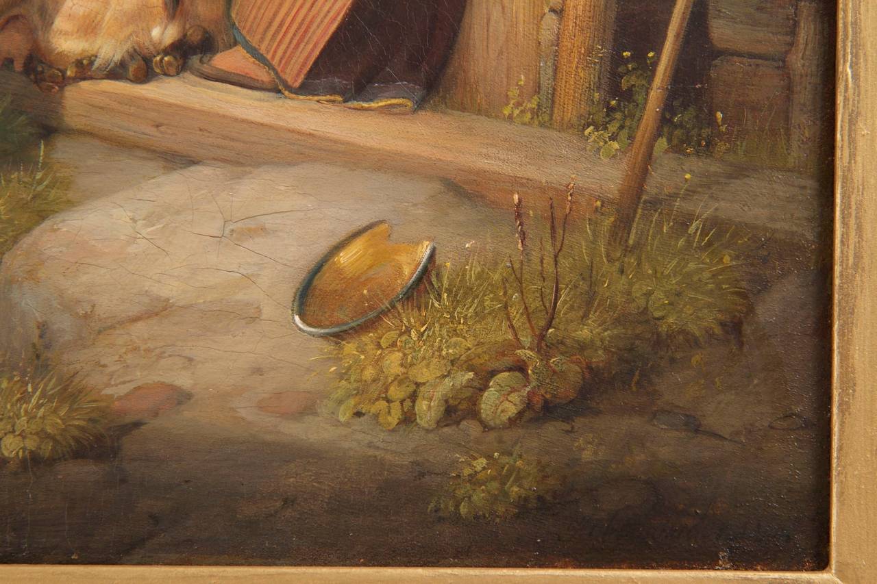 Sebastian Habenschaden Antique Oil Painting of an Alpine Scene, Signed 1