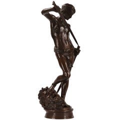 "David Vainqueur" Bronze Sculpture by Antonin Mercié, Cast by Barbedienne