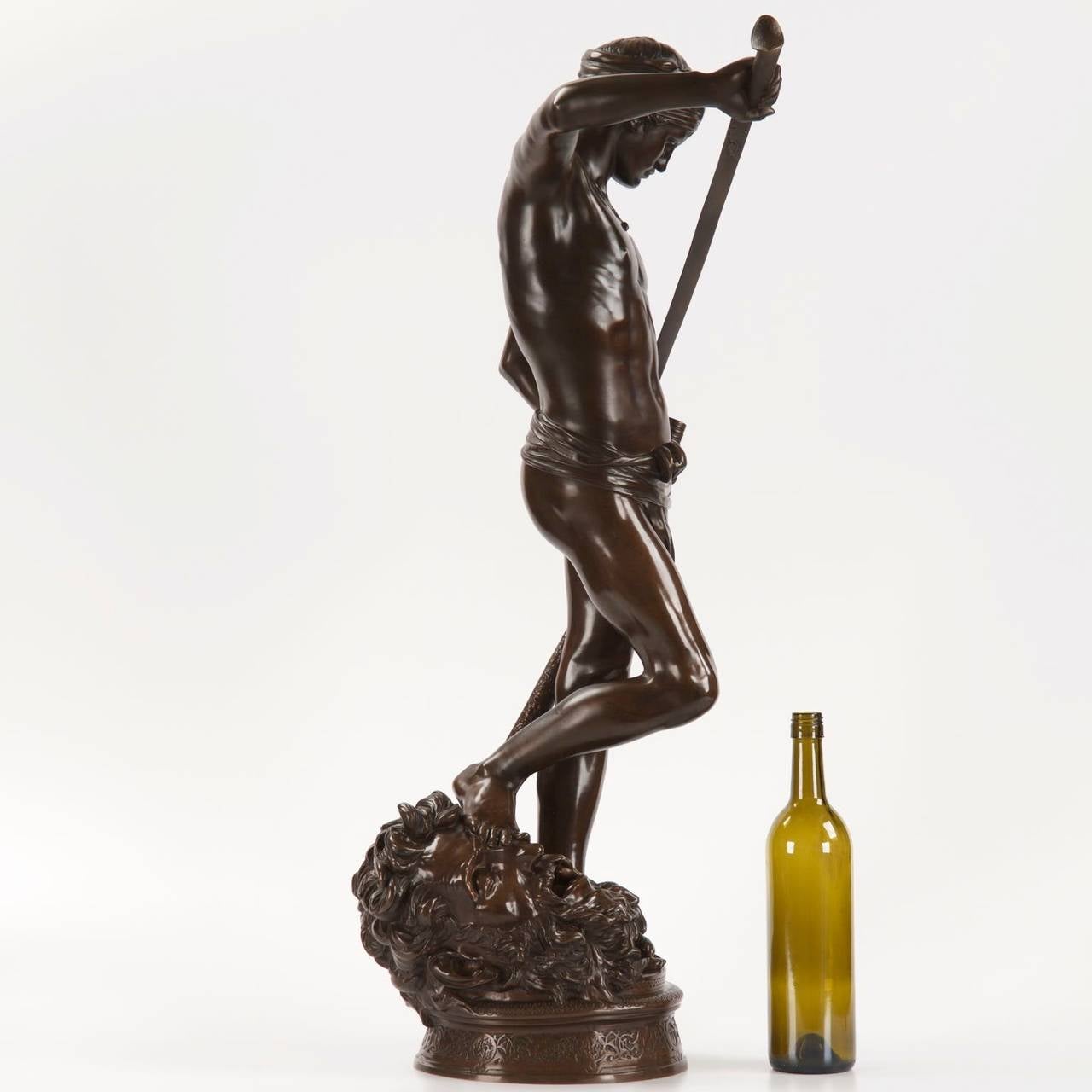 "David Vainqueur" Sculpture en bronze d'Antonin Mercié, fondue par Barbedienne