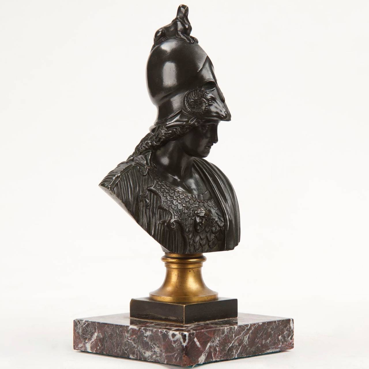 This exquisitely cast bronze sculpture is inordinately detailed for it's small stature and limited surface - almost jewelry like attention to detail is invested in the cast, the tiny details chased and filed into a nearly perfect result.  This was