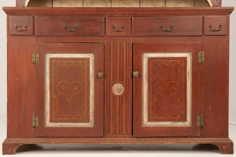 American 19th Century Painted Two Part Antique Cupboard Cabinet, Pennsylvania 2