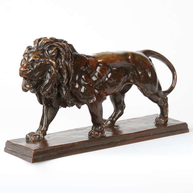 After Antoine-Louise Barye French Bronze Sculpture "Lion Qui Marche"