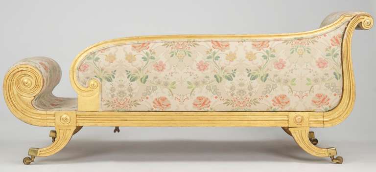 Unknown Regency Giltwood Recamier Chaise Longue Antique Sofa, 19th Century