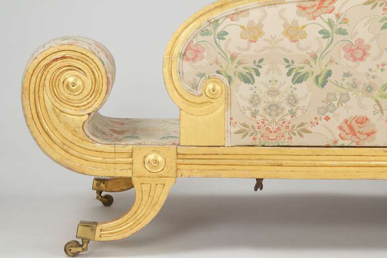 Regency Giltwood Recamier Chaise Longue Antique Sofa, 19th Century In Good Condition In Shippensburg, PA