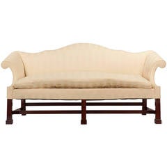 Vintage American Chippendale Style Mahogany Camel-Back Sofa