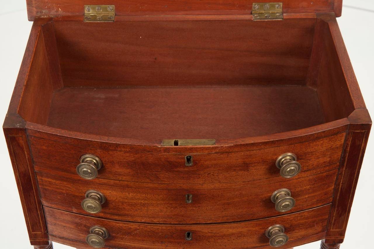 Brass English Regency Inlaid Mahogany Antique Side Table, circa 1820