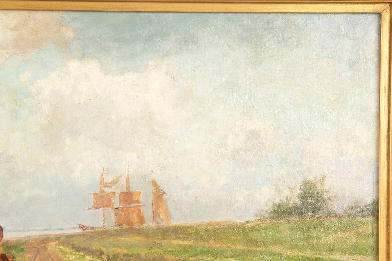 Frans Van Leemputten, Gemälde einer Hirte mit Schafen