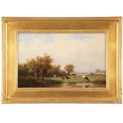 Dutch Barbizon Landscape Painting of Cattle by Anthonie Jacobus van Wyngaerde