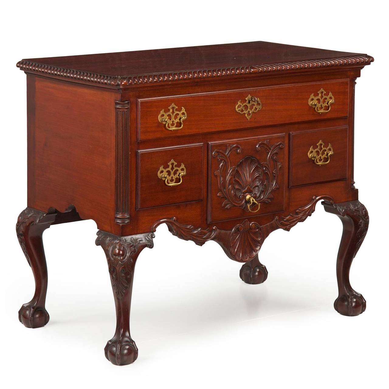 A very finely hand crafted reproduction of the Philadelphia lowboys of the last quarter of the 18th Century, this exquisite piece is the most carefully and authentically crafted reproduction lowboy we've worked with.  The vibrant and active grain of