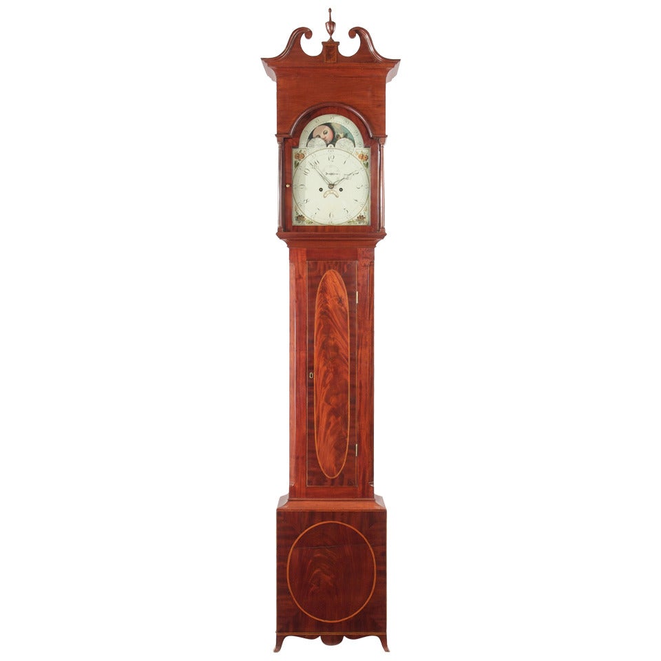American Federal Inlaid Mahogany Tall Case Clock, Maryland c. 1800