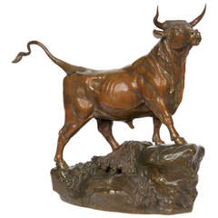 Fine Auguste Cain French Bronze Sculpture of a Bull, Susse Freres