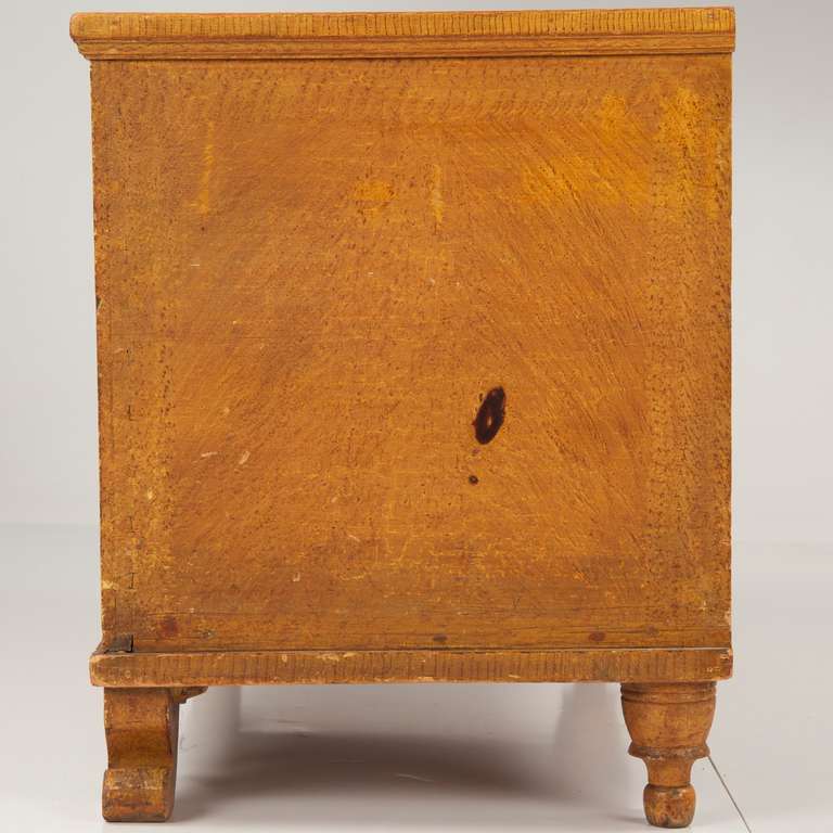 Poplar American Antique Ochre Painted Blanket Chest over Scrolled Feet, Pennsylvania
