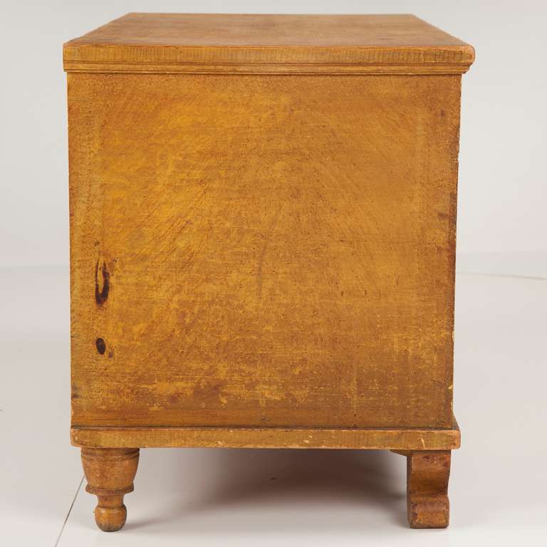 American Antique Ochre Painted Blanket Chest over Scrolled Feet, Pennsylvania In Good Condition In Shippensburg, PA