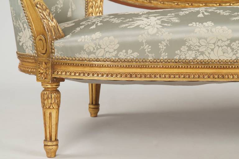 French Louis XVI Style Giltwood Canape Sofa, circa 1900 1
