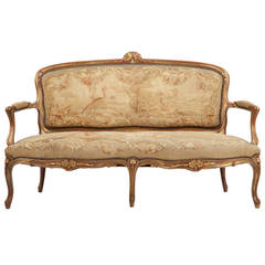 Antique French Louis XV Style Settee with Original Aubusson, 19th Century
