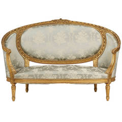 Antique French Louis XVI Style Giltwood Canape Sofa, circa 1900