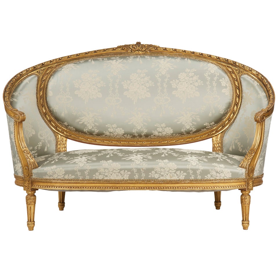 French Louis XVI Style Giltwood Canape Sofa, circa 1900
