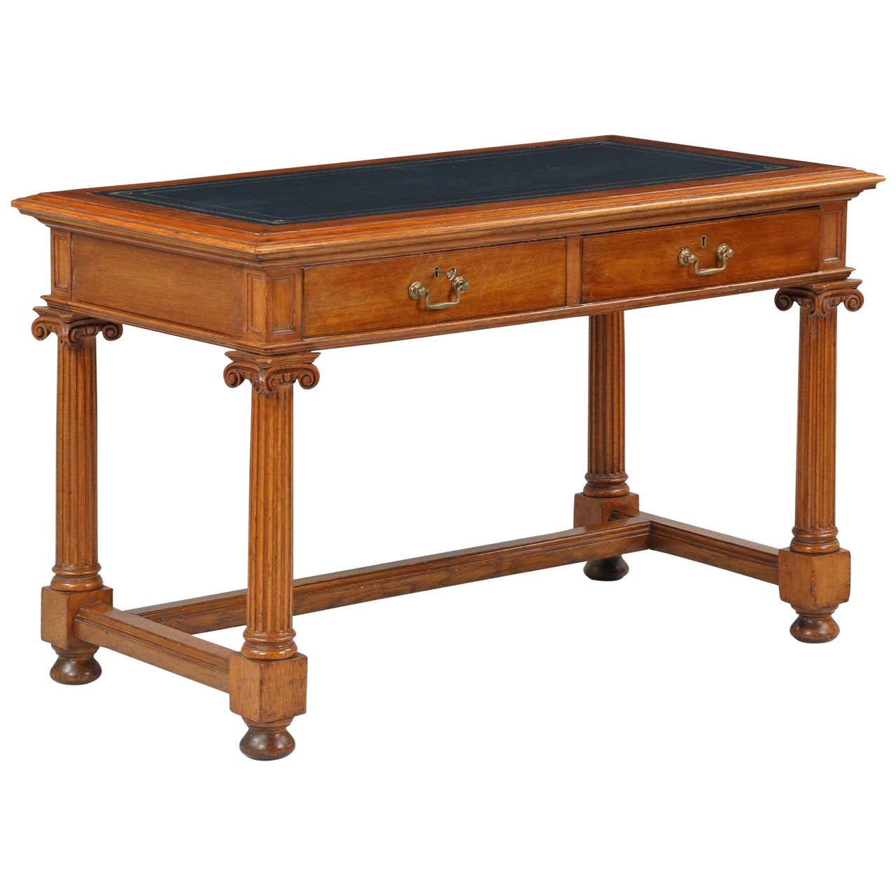 English Neoclassical Oak Writing Desk with Ionic Capitals, Early 20th
