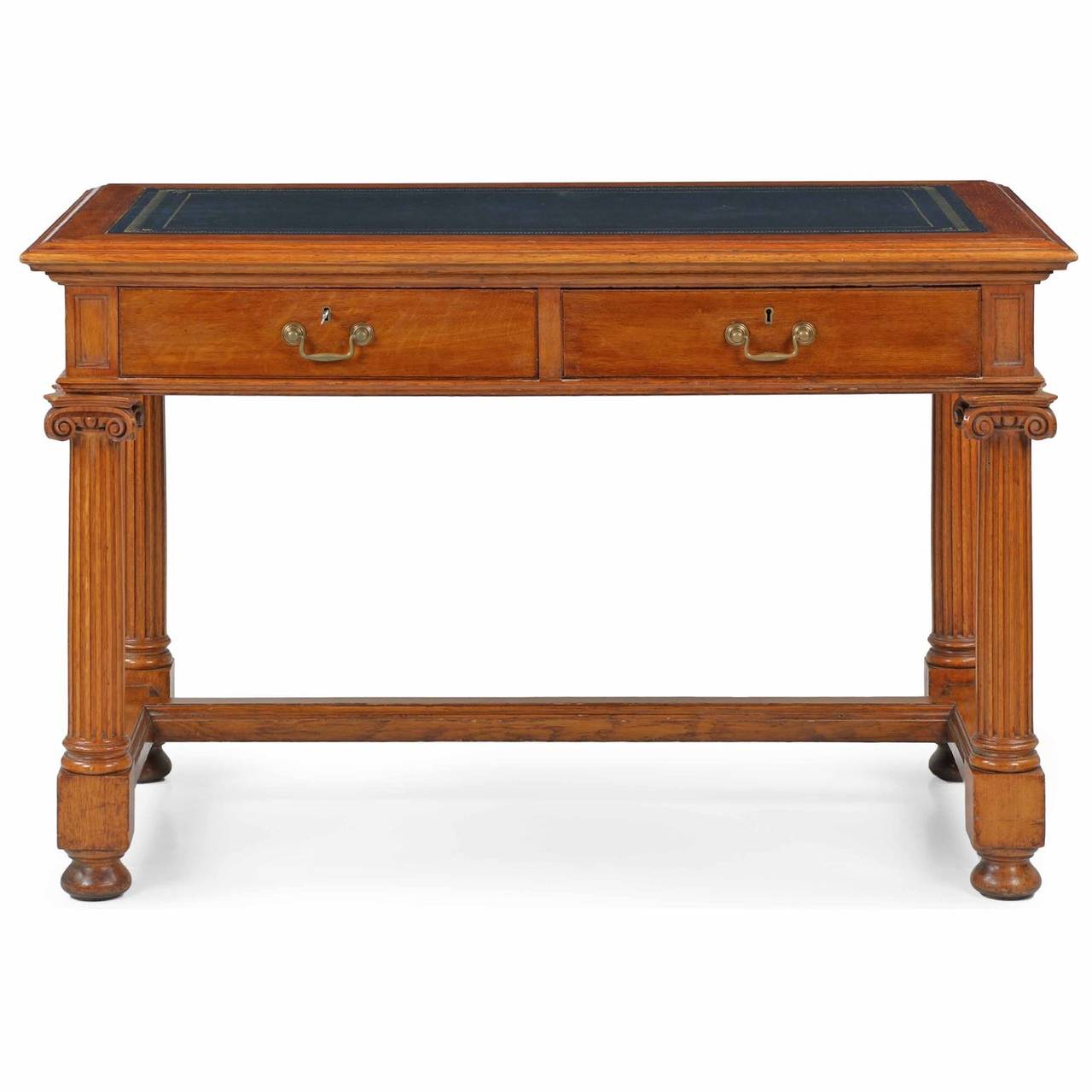 English Neoclassical Oak Writing Desk with Ionic Capitals, Early 20th Century at 1stDibs