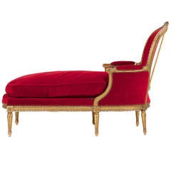 French Louis XVI Carved Gilt Chaise Lounge c. 1900