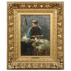 David de la Mar Antique Oil Painting of Wool Worker
