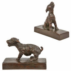  Pair Dog Bronze Sculptures "Serenaders" by Edith B. Parsons, American