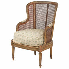 Finely Carved French Louis XVI Style Antique Bergere Arm Chair c. 1890