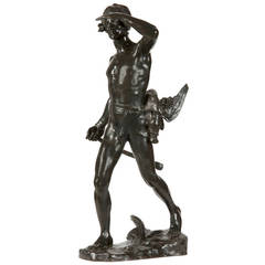 Maurice Bouval Französische Bronzeskulptur eines Jägers:: Goldscheider Gießerei c. 1900