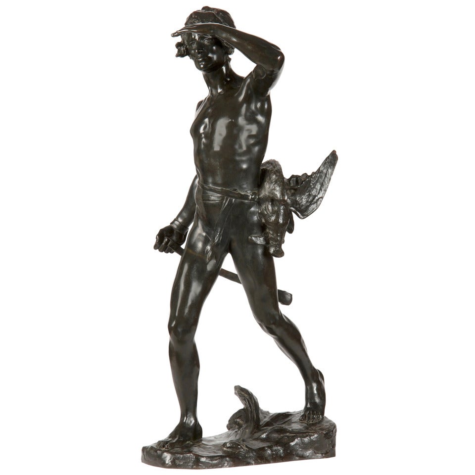 Maurice Bouval French Bronze Sculpture of Hunter, Goldscheider Foundry c. 1900