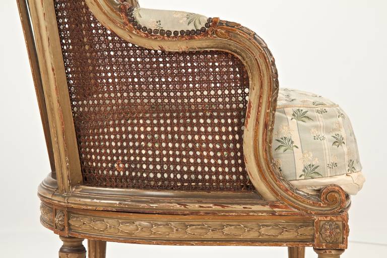 Finely Carved French Louis XVI Style Antique Bergere Arm Chair c. 1890 3