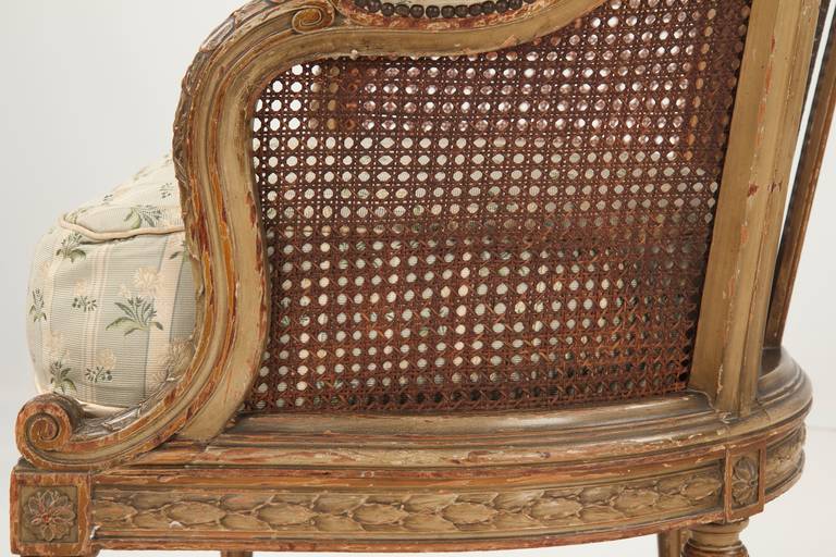 Finely Carved French Louis XVI Style Antique Bergere Arm Chair c. 1890 4